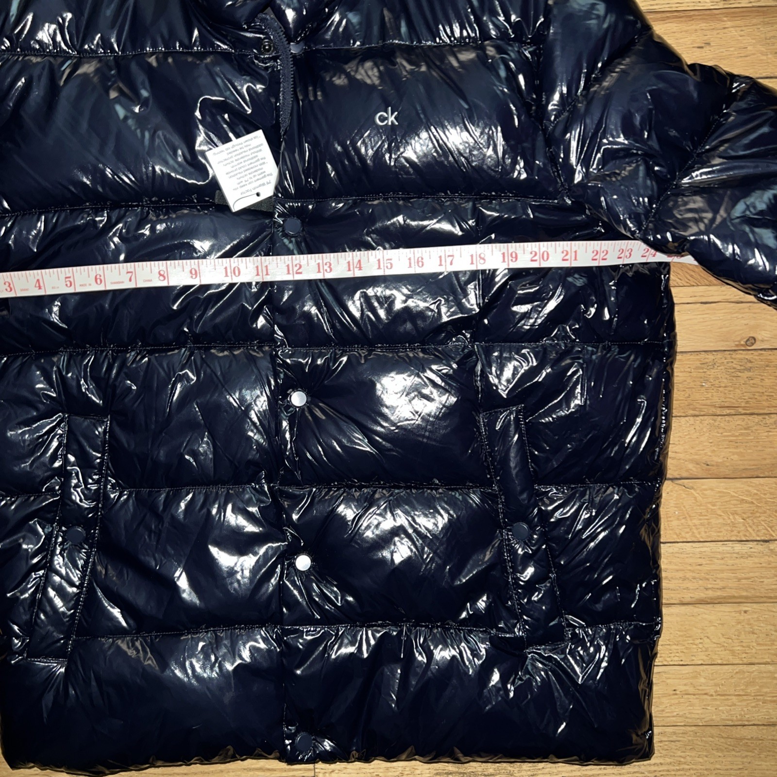 $225 NWT CALVIN KLEIN MENS SNAP FRONT PUFFER JACKET COAT NAVY SHINY LARGE