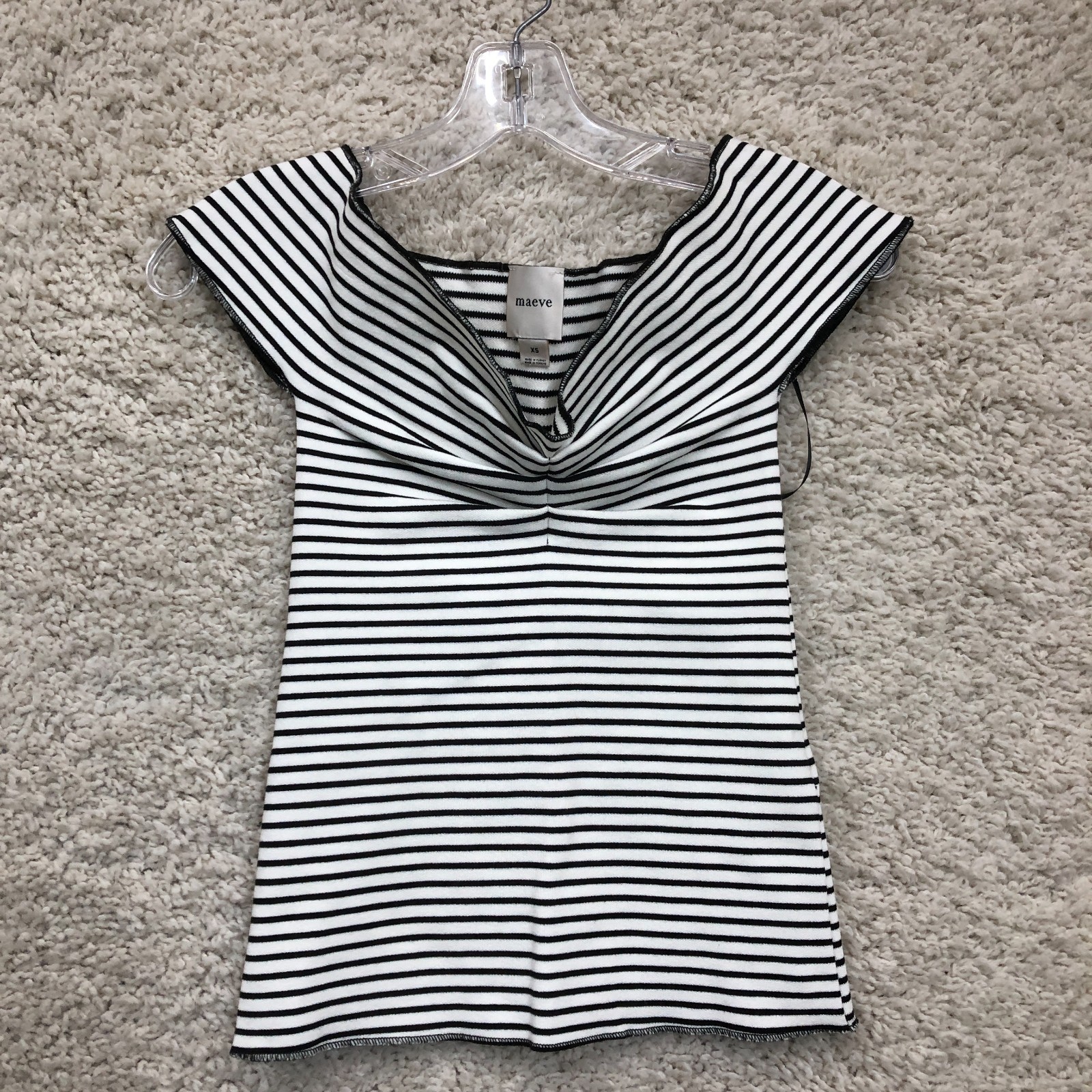 Anthropologie Maeve Top Shirt Extra Small Women Black Stripe Off Shoulder Blouse