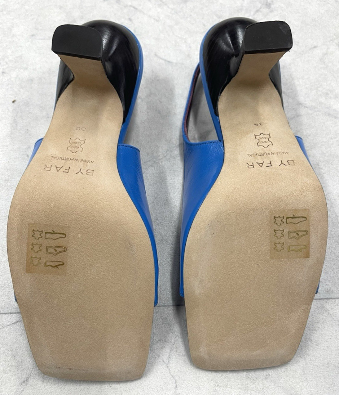 New BY FAR Lopez 80mm Leather Slingback Sandals In Blue Size:35 (US 5)