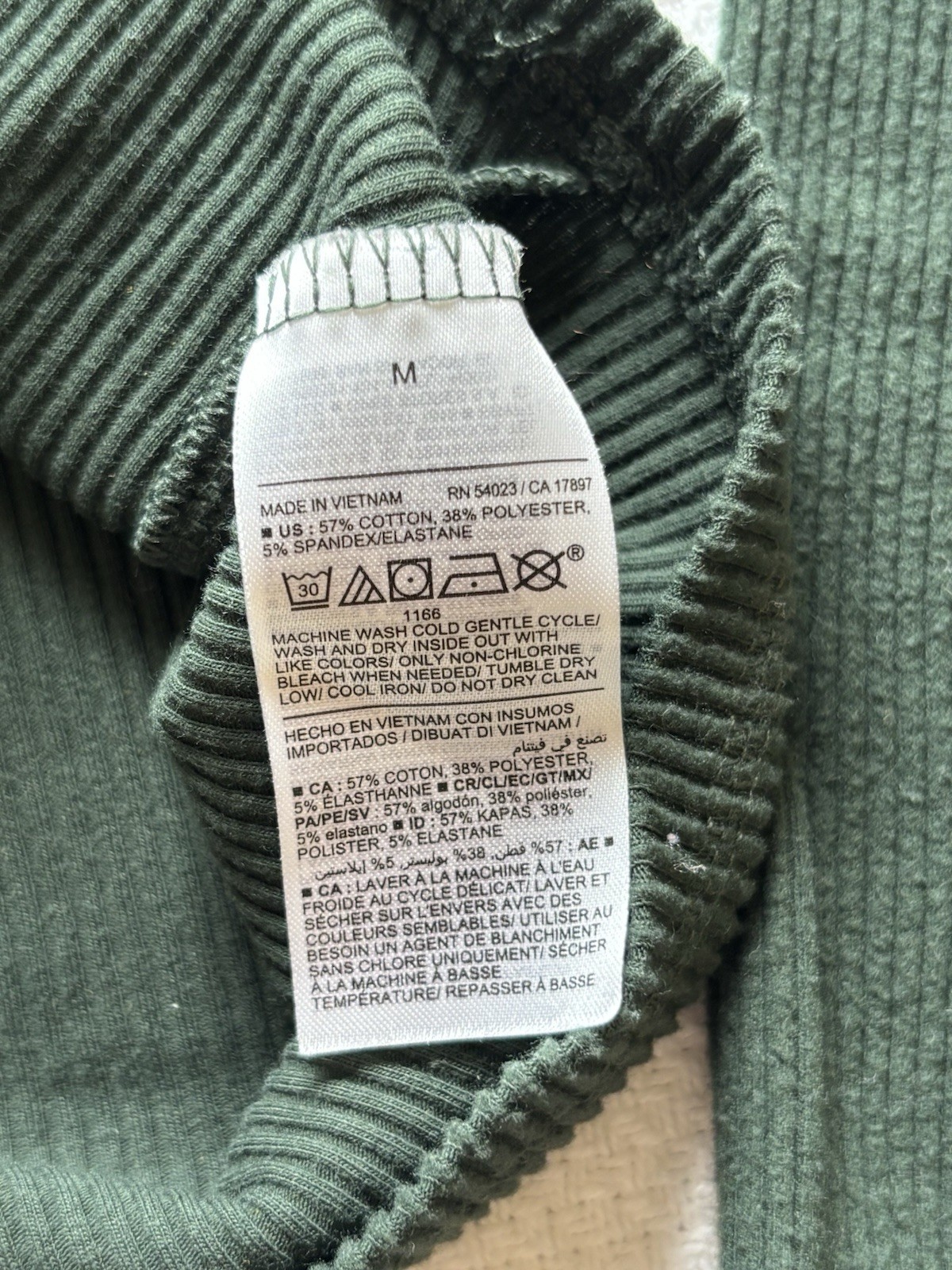 Old Navy Green Ribbed Texture Fitted V Neck Long Sleeve Top