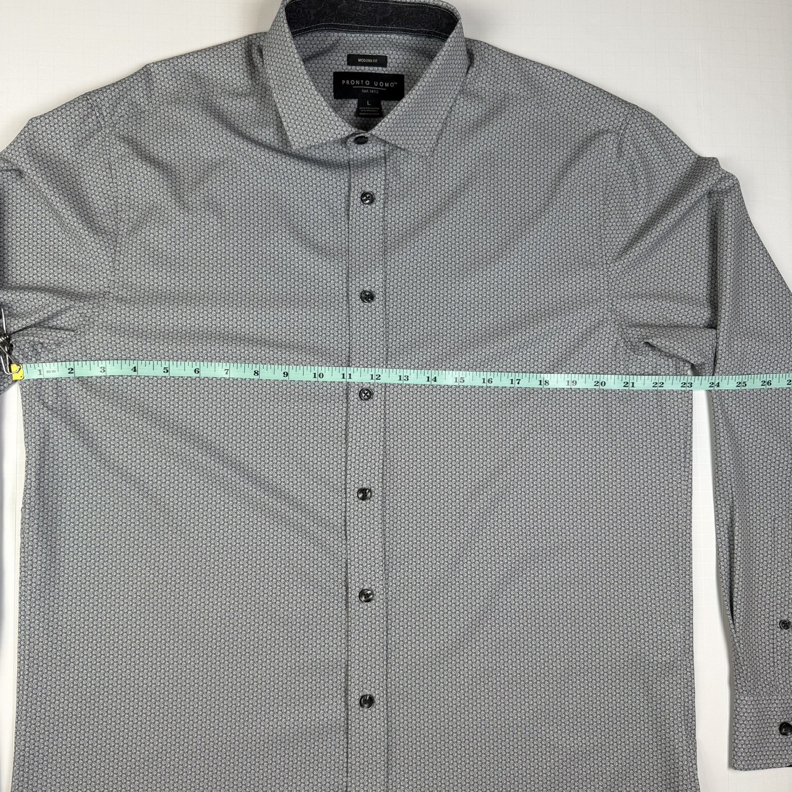 Pronto Uomo Mens Dress Shirt Modern Fit Large Gray Geometric pattern Button-Up