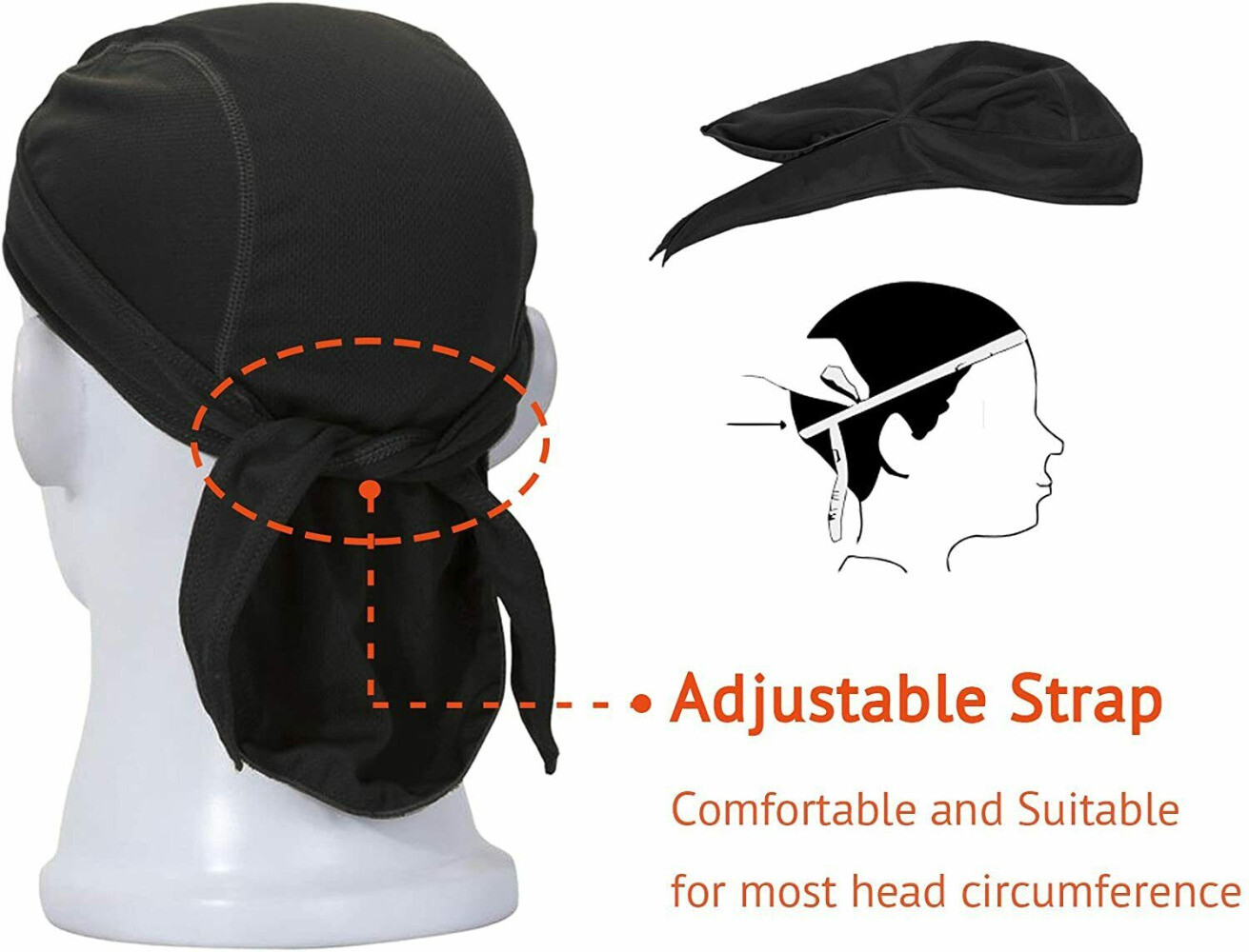 Cooling Motorcycle Wrap Biker Du Do Black Bandana Doo Rag Head Skull Cap Durag
