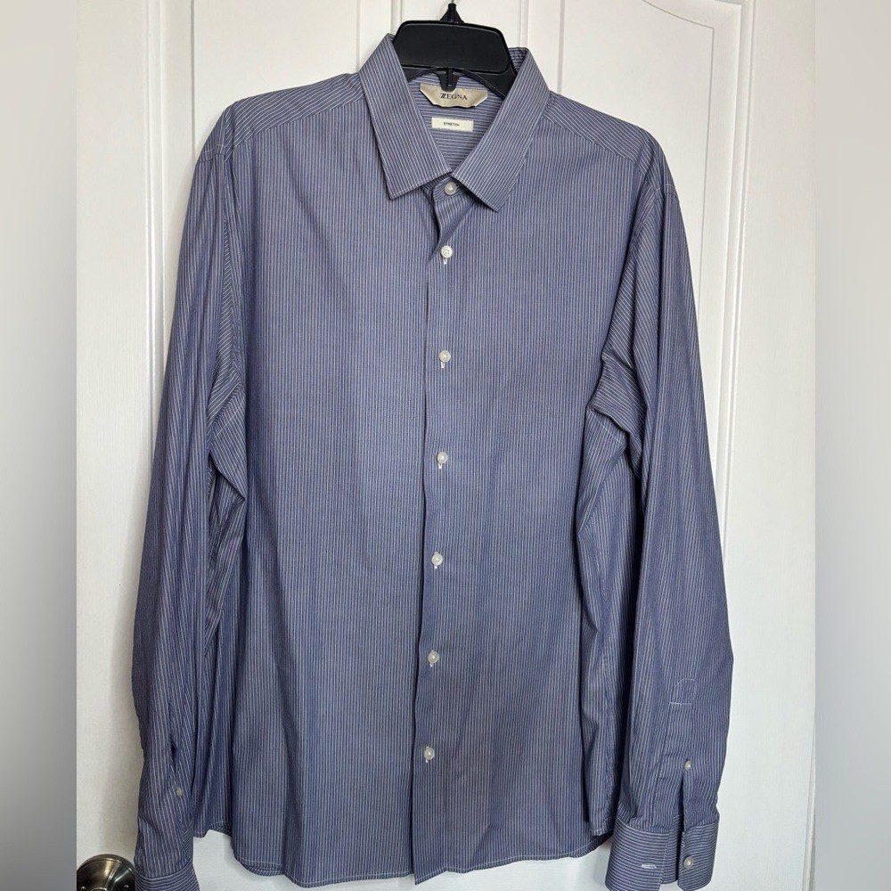EUC ZEGNA Stretch Men’s Blue Striped Shirt size XXL