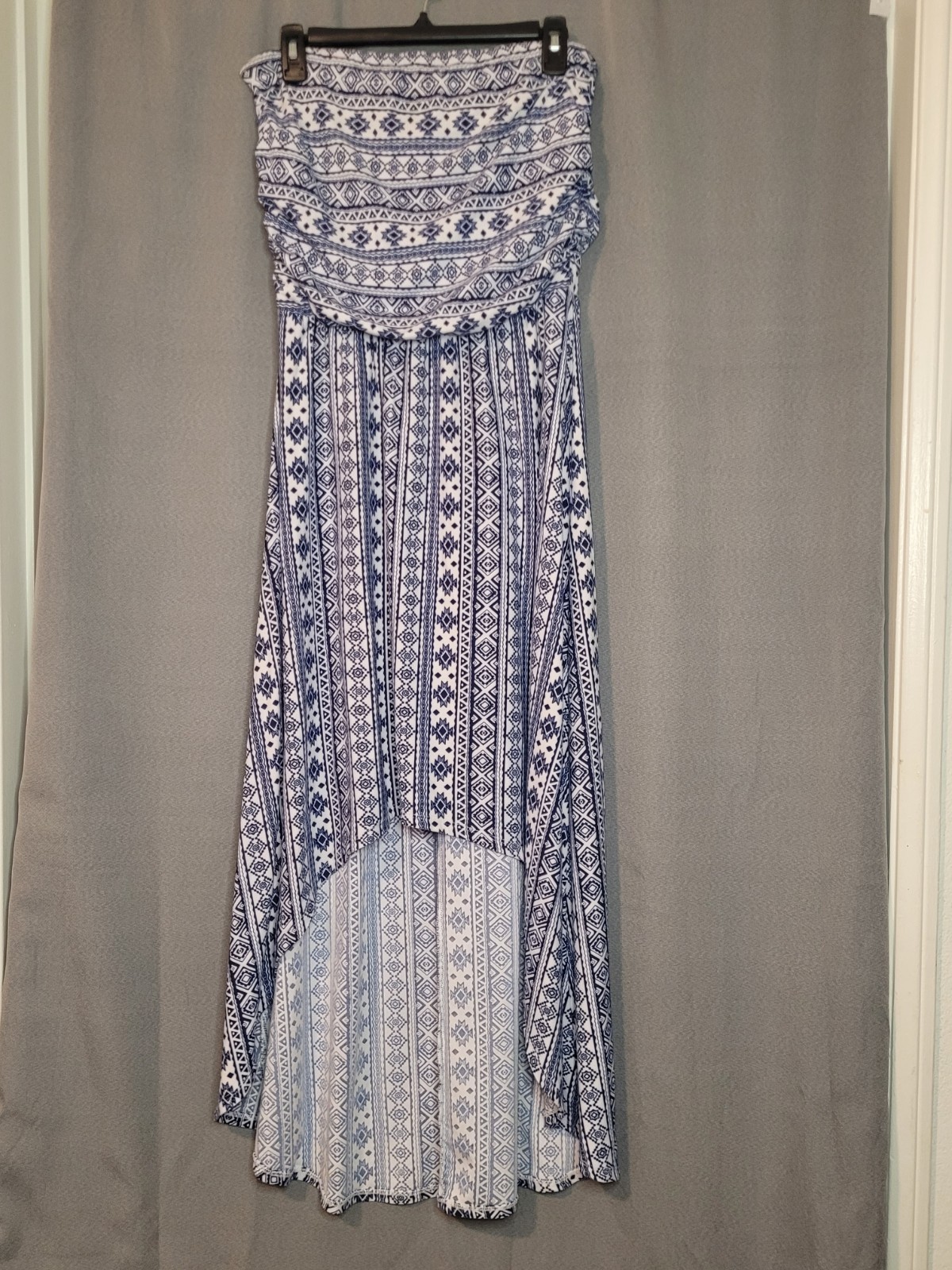 Ultra Flirt Juniors’ Strapless High-Low Maxi Dress Navy and White Boho Festival