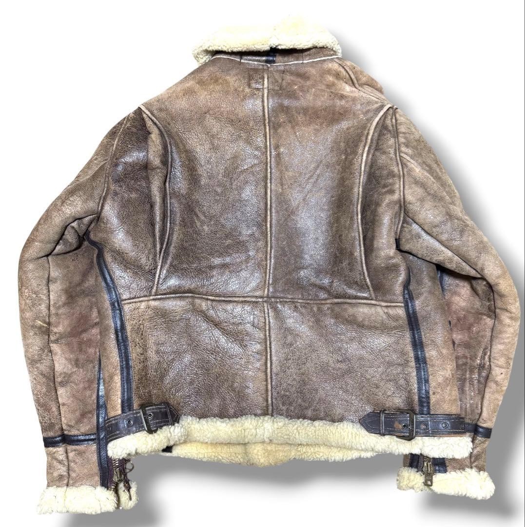 AVIREX B-9 Sheepskin Flight Jacket Blouson Coat Men Size 34 brown vintage