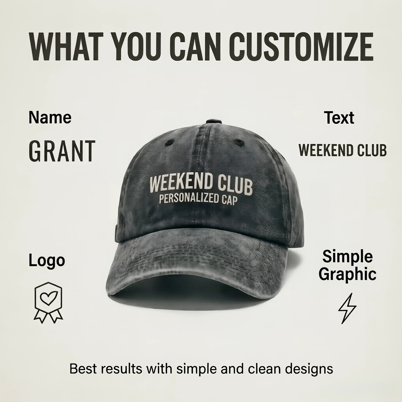 Personalized Vintage Washed Baseball Cap, Custom Name Logo Text Hat Adjustable
