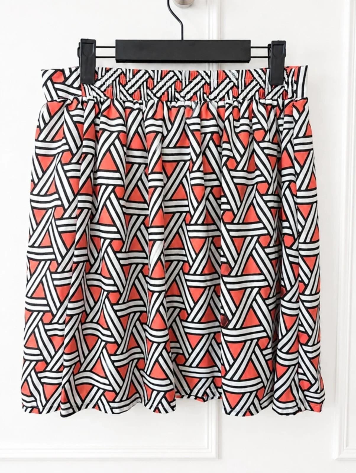 TU Geometric Print Skater Skirt Coral Black White Retro Y2K UK 10