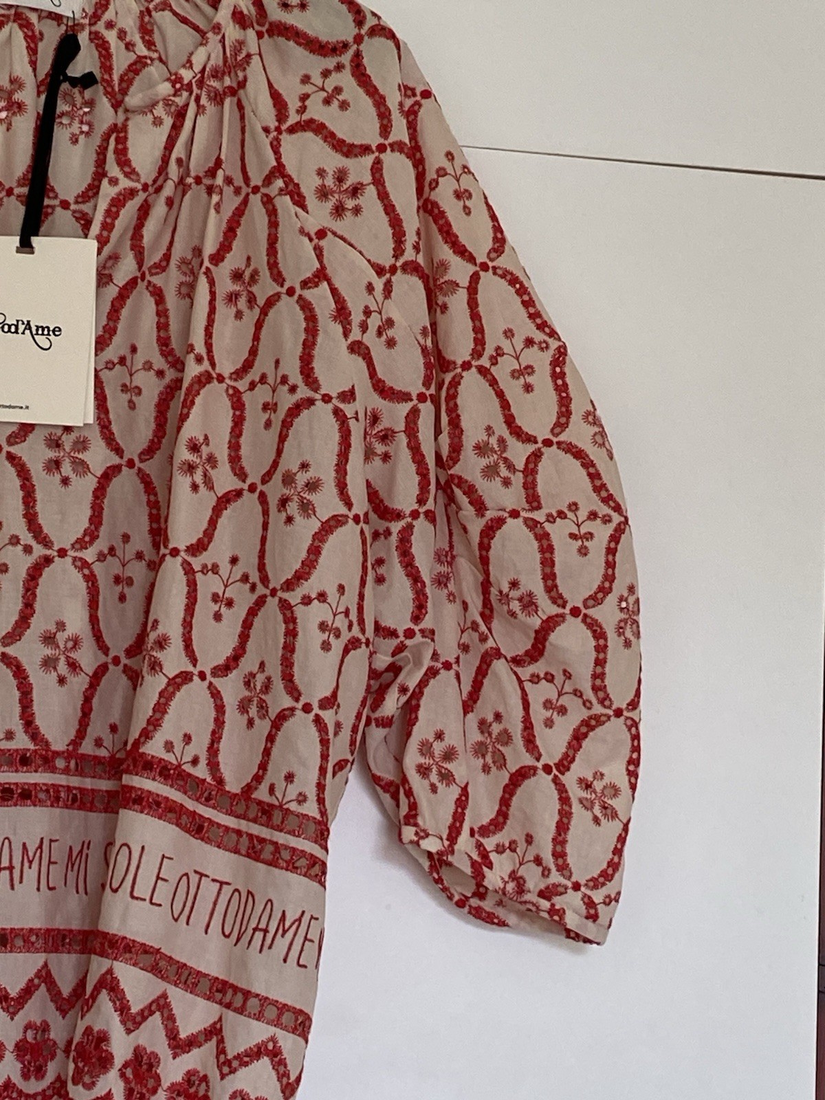 ottod’Ame Beige & Red Embroidered Round Neck Balloon Sleeve Blouse Cotton 10
