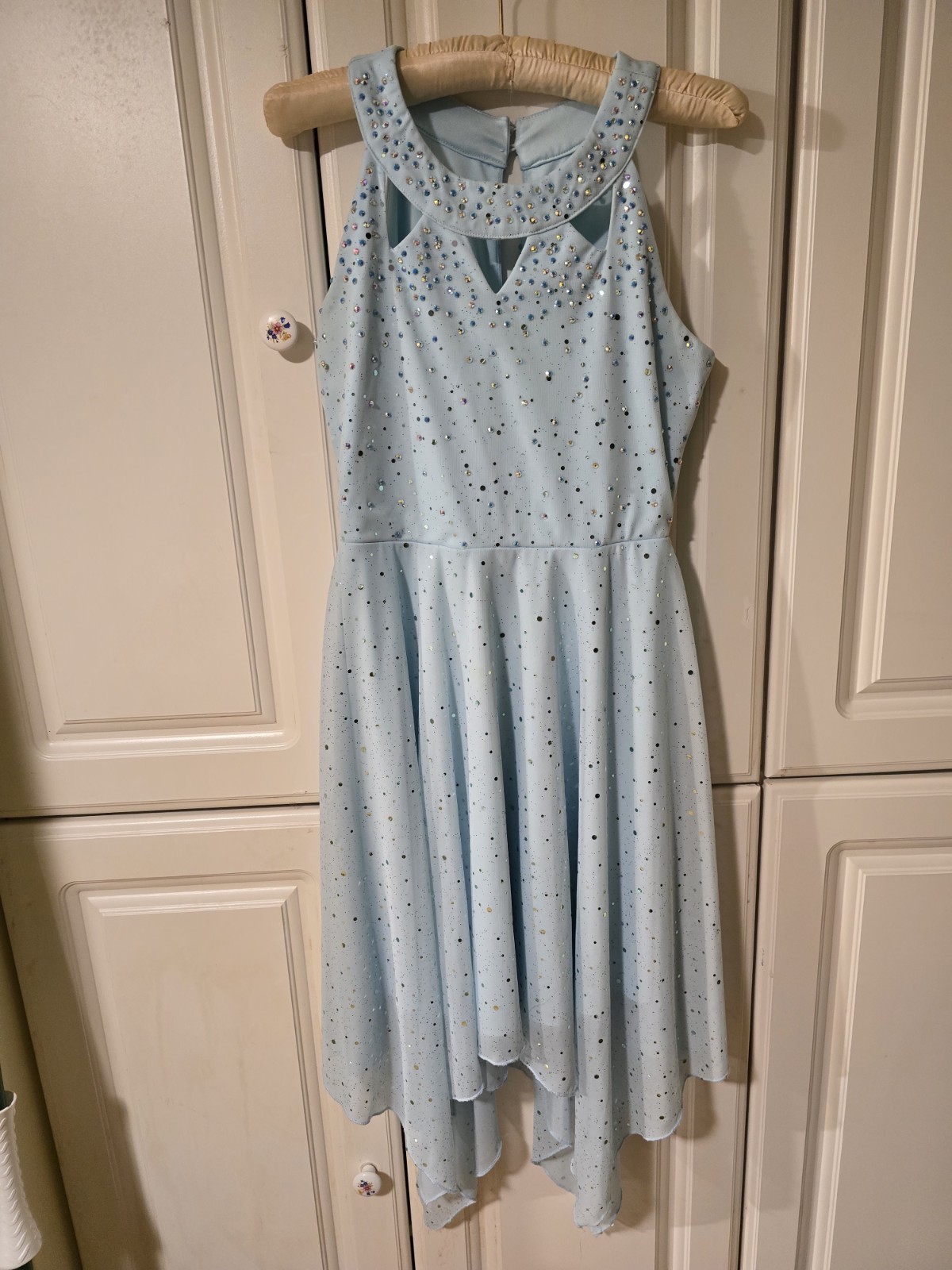 Tween Diva Sz 14 Light Blue Handkerchief Hemline Scattered Rhinestones