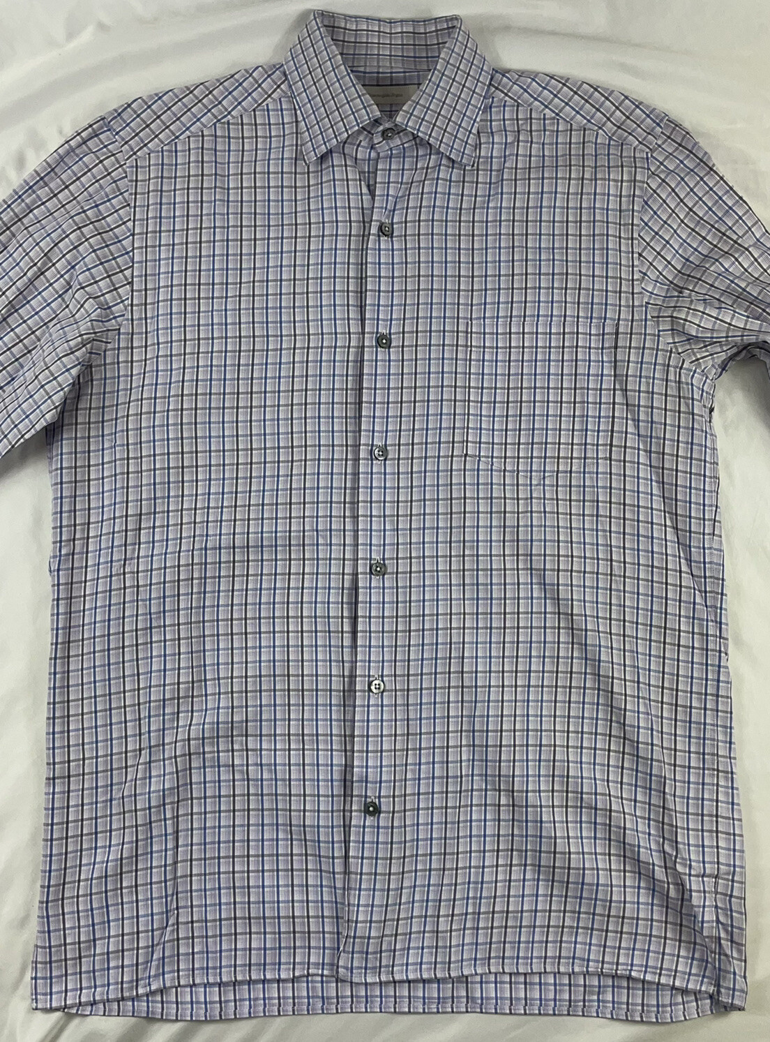 Ermenegildo Zegna Lavender Blue Checked Recent Mens Button Front Size L