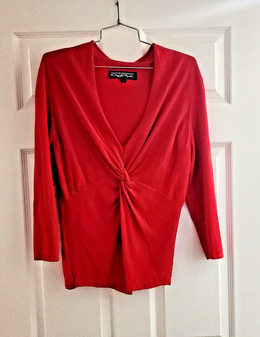 Windridge Red Rayon Nylon Spandex Knit Surplus Knot Top Bracelet Sleeve Sz LG