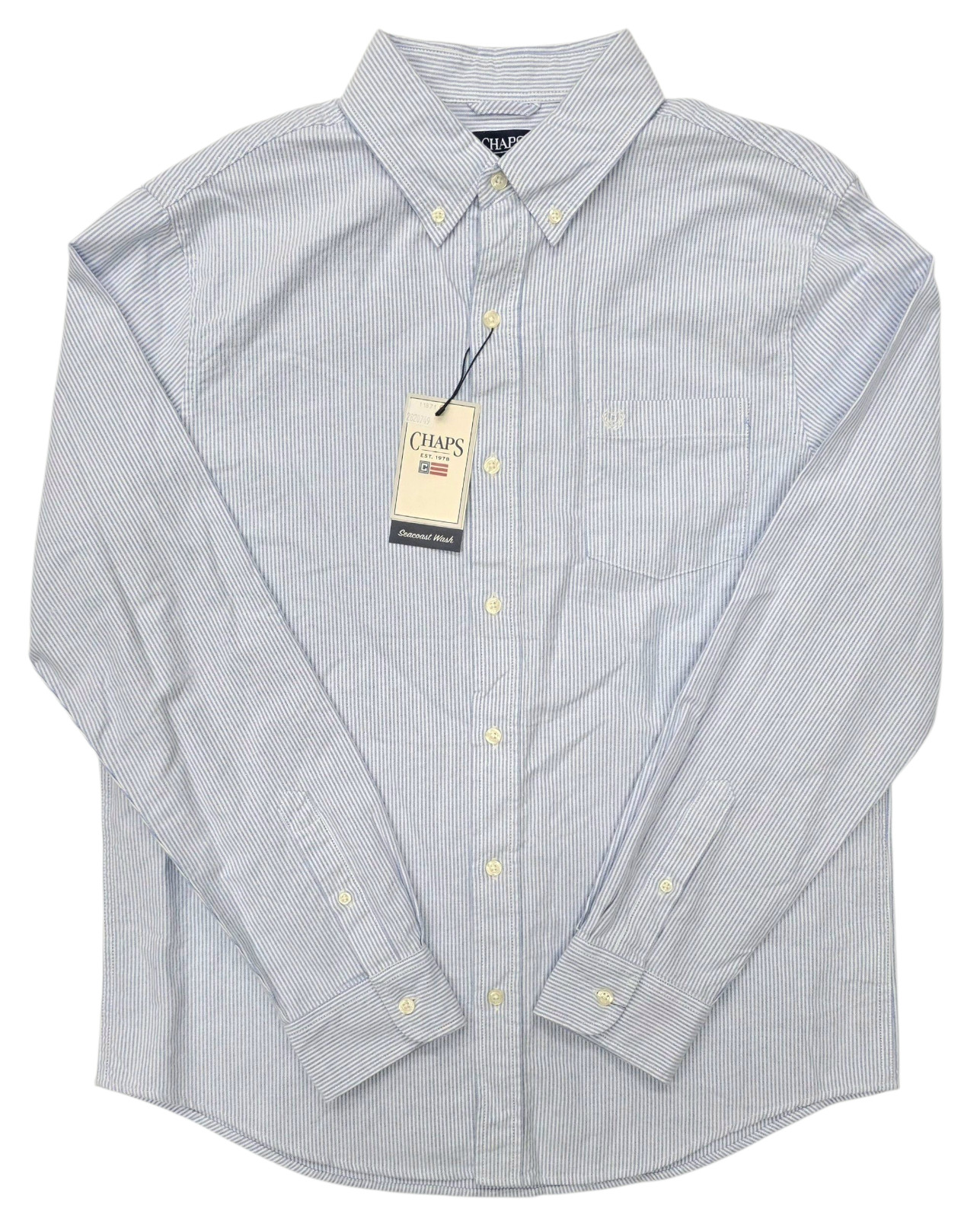 Chaps #11871 NEW Men’s Striped Seacoast Wash 100% Cotton Oxford Woven Shirt