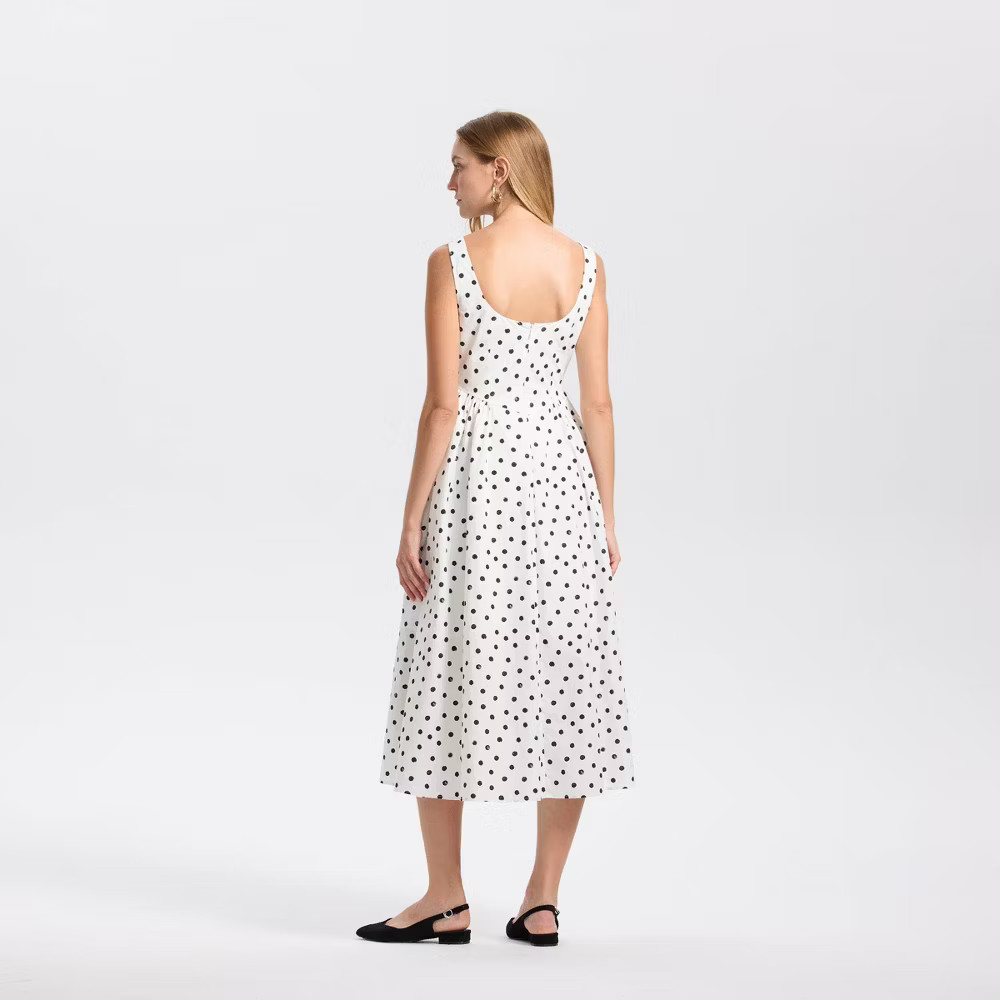Women Sleeveless Cap Sleeve Gathered Waist Midi A-Line Dress – A New