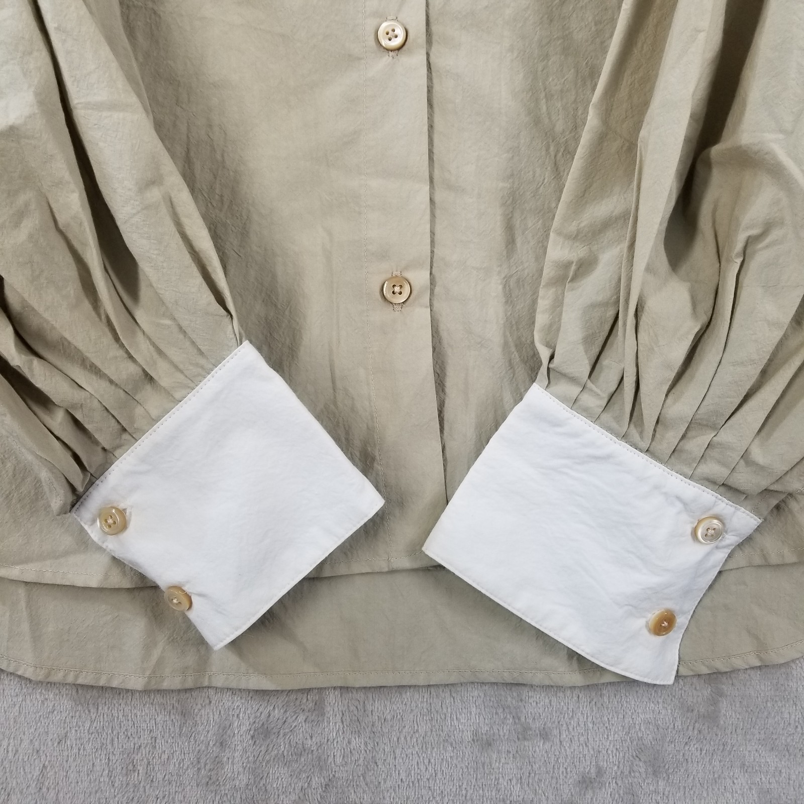 House of St. Claire Blouse Women M Beige Balloon Sleeve Italian Fabric USA Made