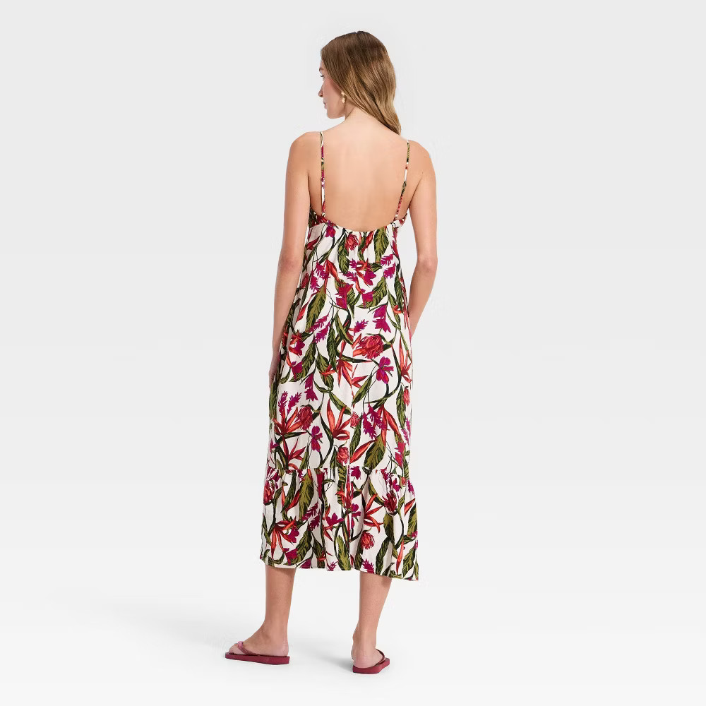 Women Beaded Strap Printed Maxi Dress – A New Day Pink M