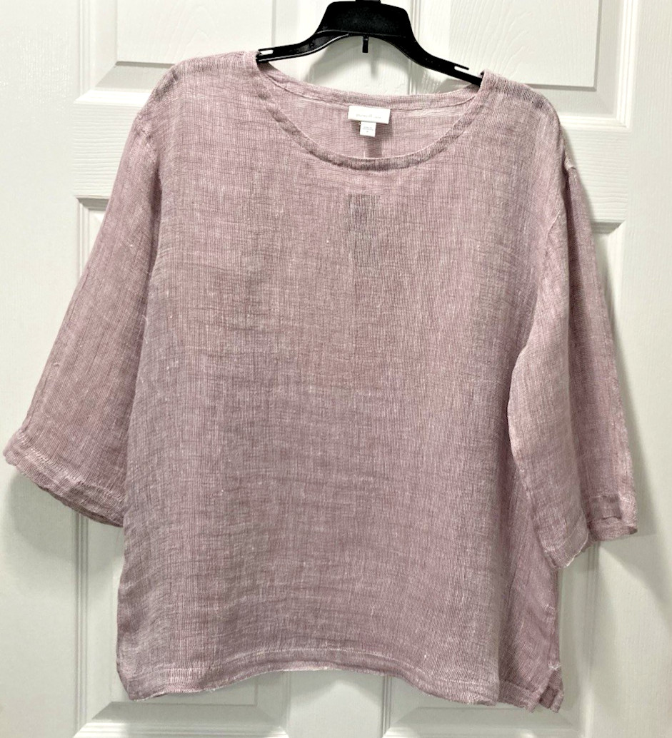 NEW J. JILL Pure Jill 100% Linen Mauve Lavender Pink Mesh Relaxed Top Medium