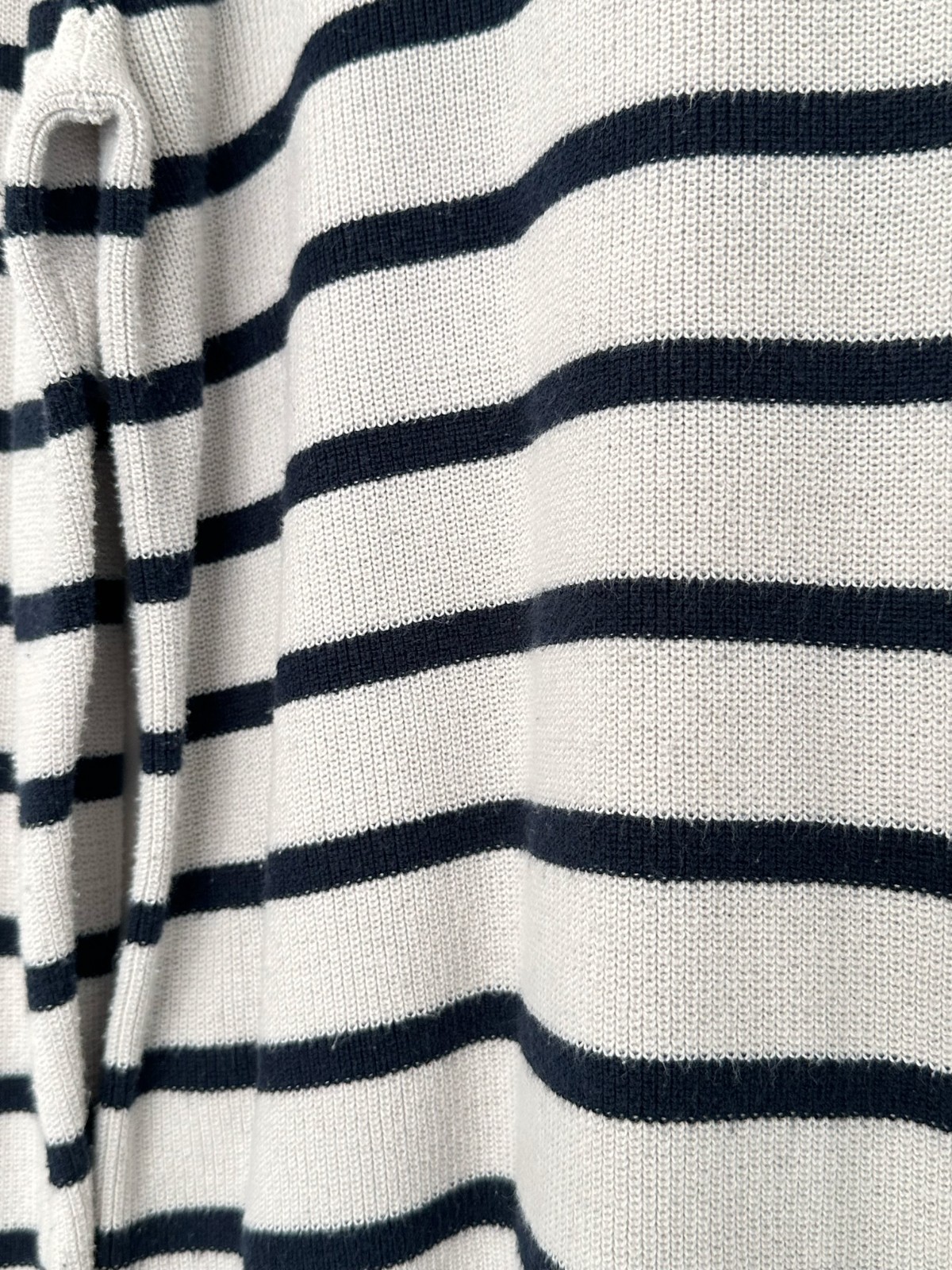Nautica Navtech Men’s Large Striped Sweater Cream Navy Cotton Blend Crew Neck