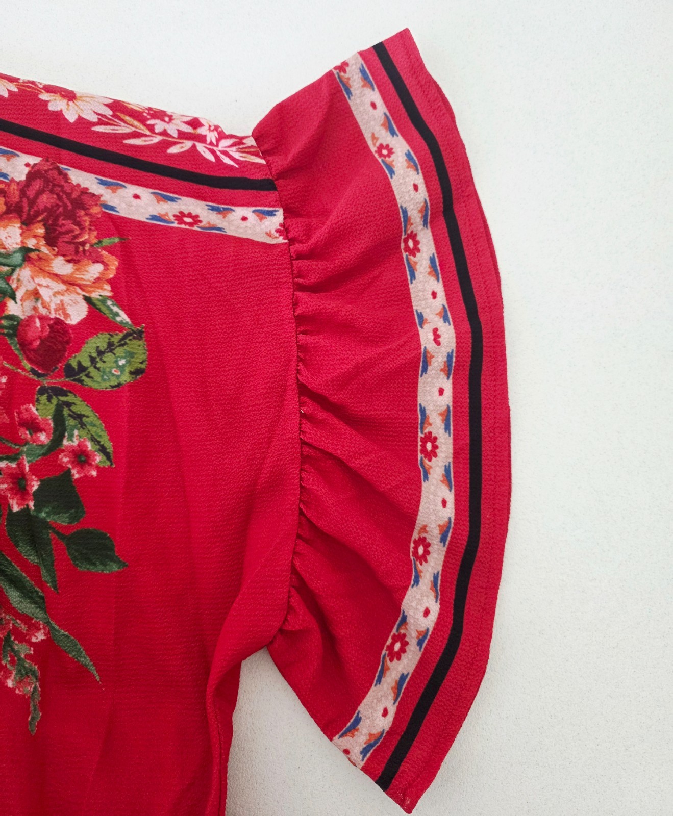 FLYING TOMATO Plus Size Red V-Neck Boho-Inspired Floral Print Midi Dress Sz 3X