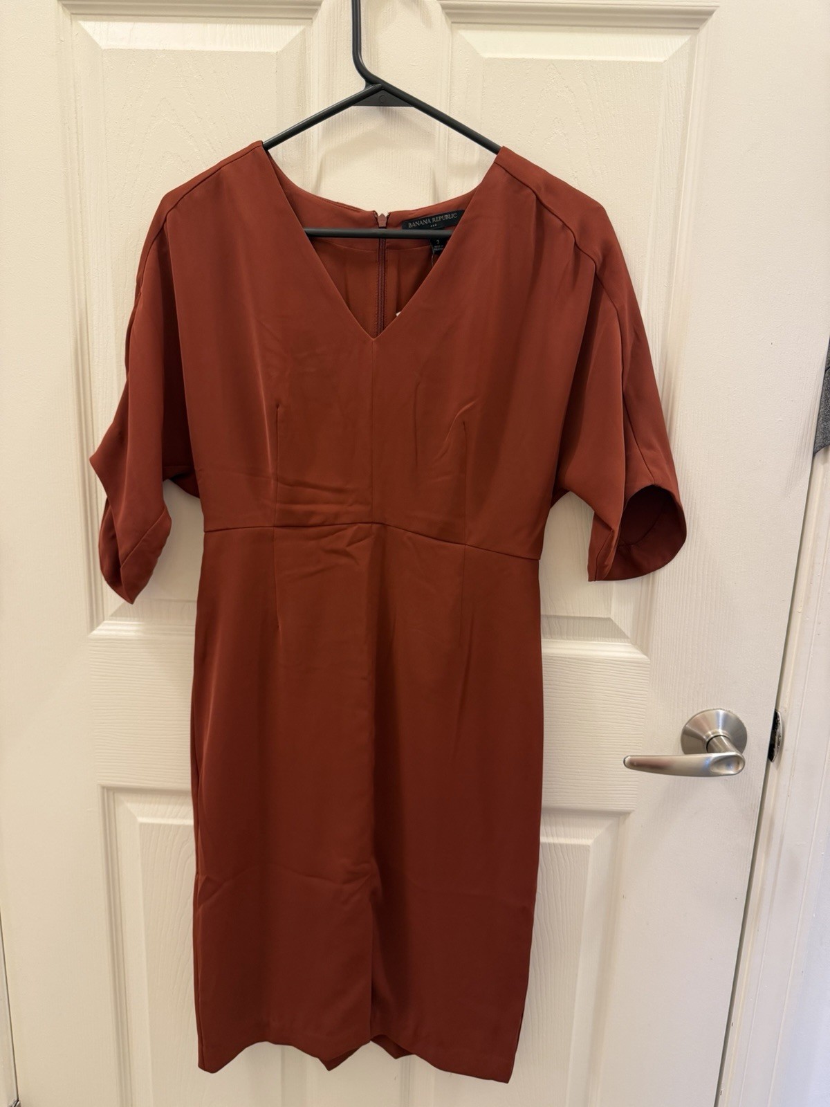 Banana Republic Rust V-Neck Short Sleeve Knee Length Pencil Dress Petite 2