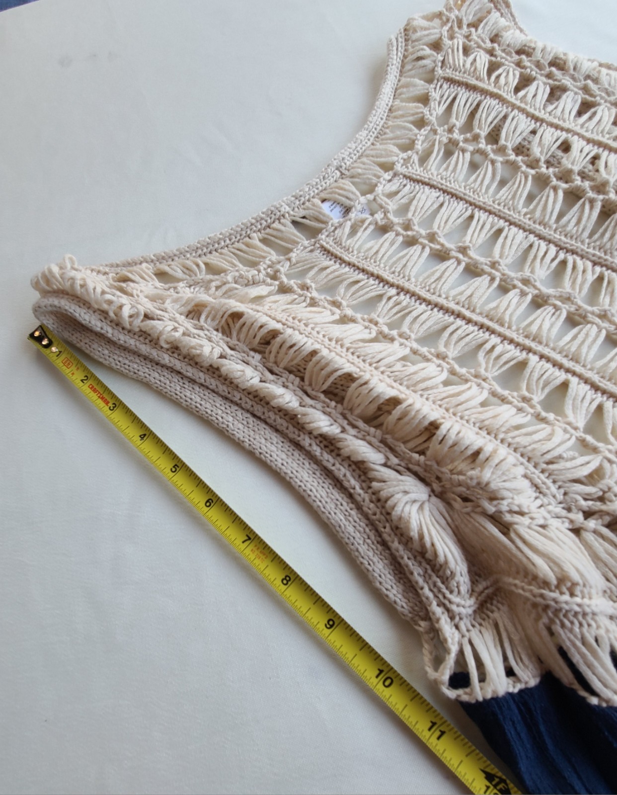 Cream & Blue Crochet Duster Over Wrap. Boho, Hippie Sz: M, Vivid Importers Of NY