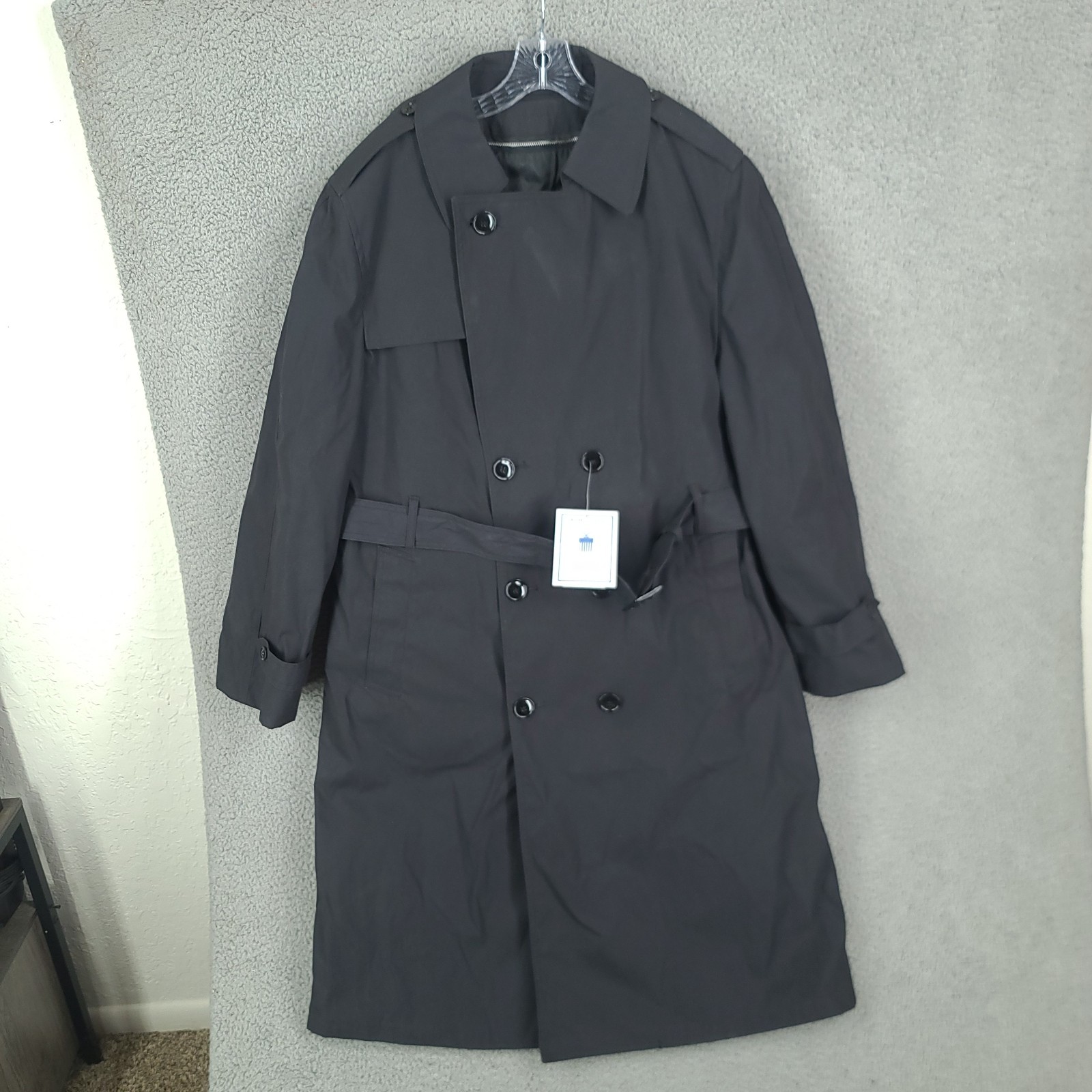 Defence Logistics Trench Pea Coat Mens 44L Black All Weather Army Lined NWT FLAW