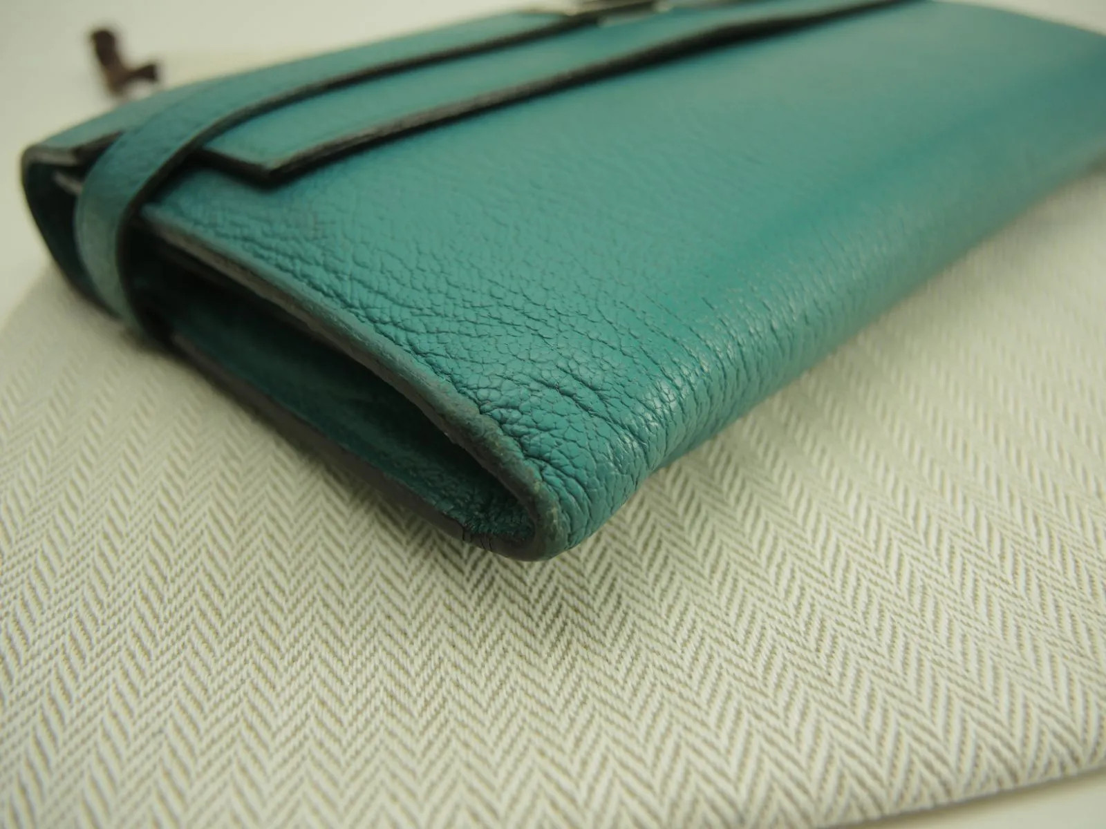 Hermes Kelly Long Wallet, Chevre Leather, Blue Paon, Bi-fold Long Wallet, Silver