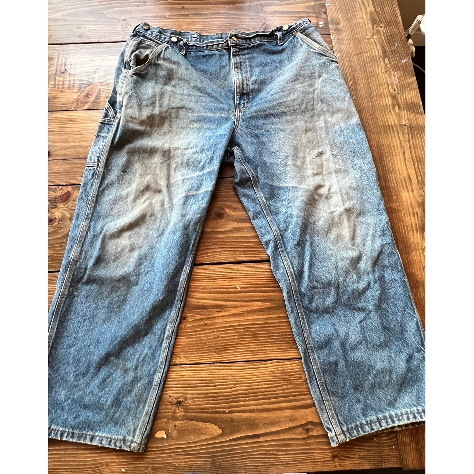 1960’s Carhartt Carpenter Jeans Mens 42×31 Blue Denim Work Pants Made in USA
