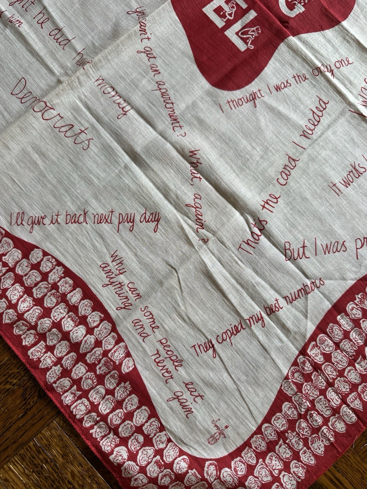 NOS 1950s Symphony ‘Crying Towel’ Novelty Political Bandana Humor Scarf Red VTG
