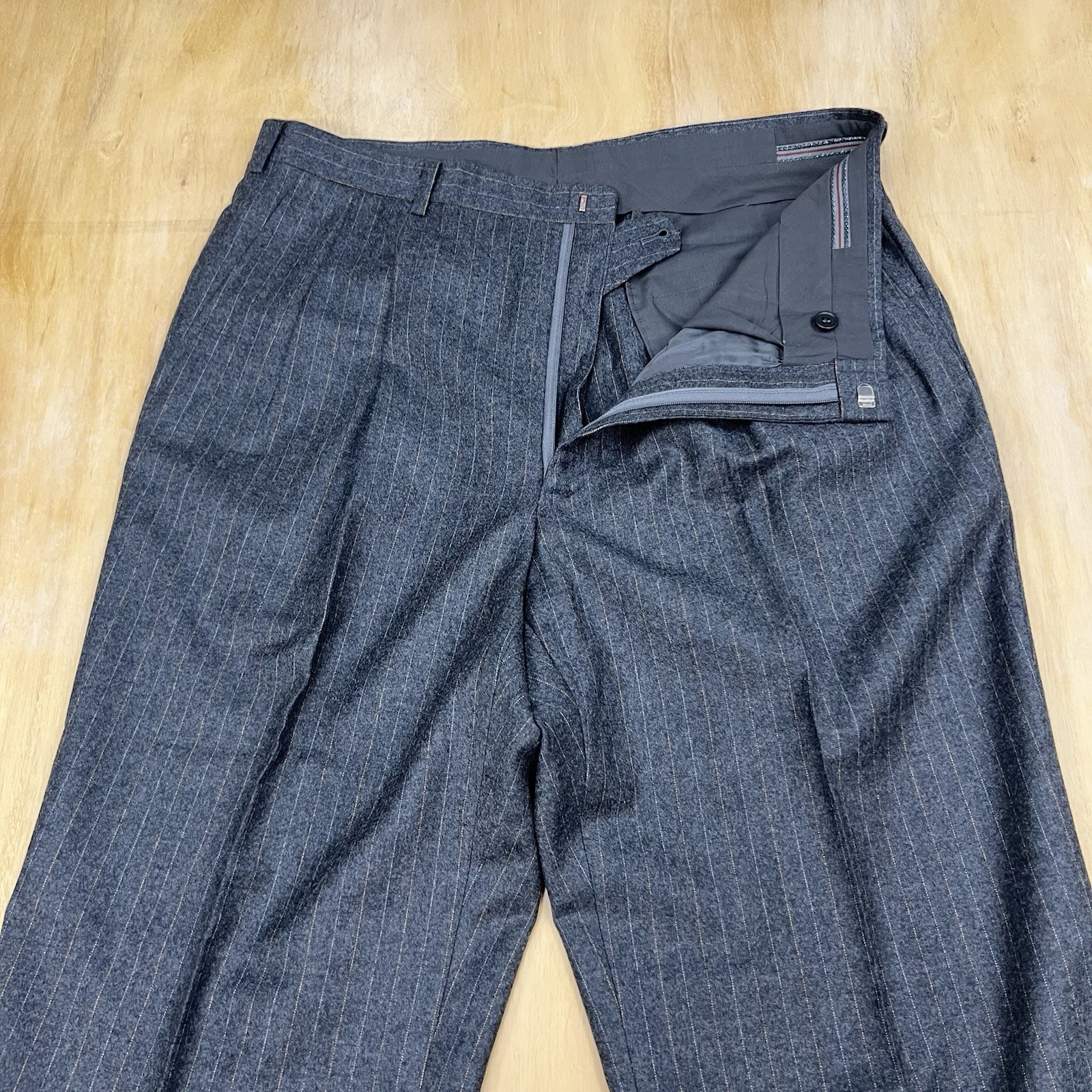 Custom Ermenegildo Zegna Suit 40S Short Cuffed Pleated 32×30 Gray/Orange Flannel