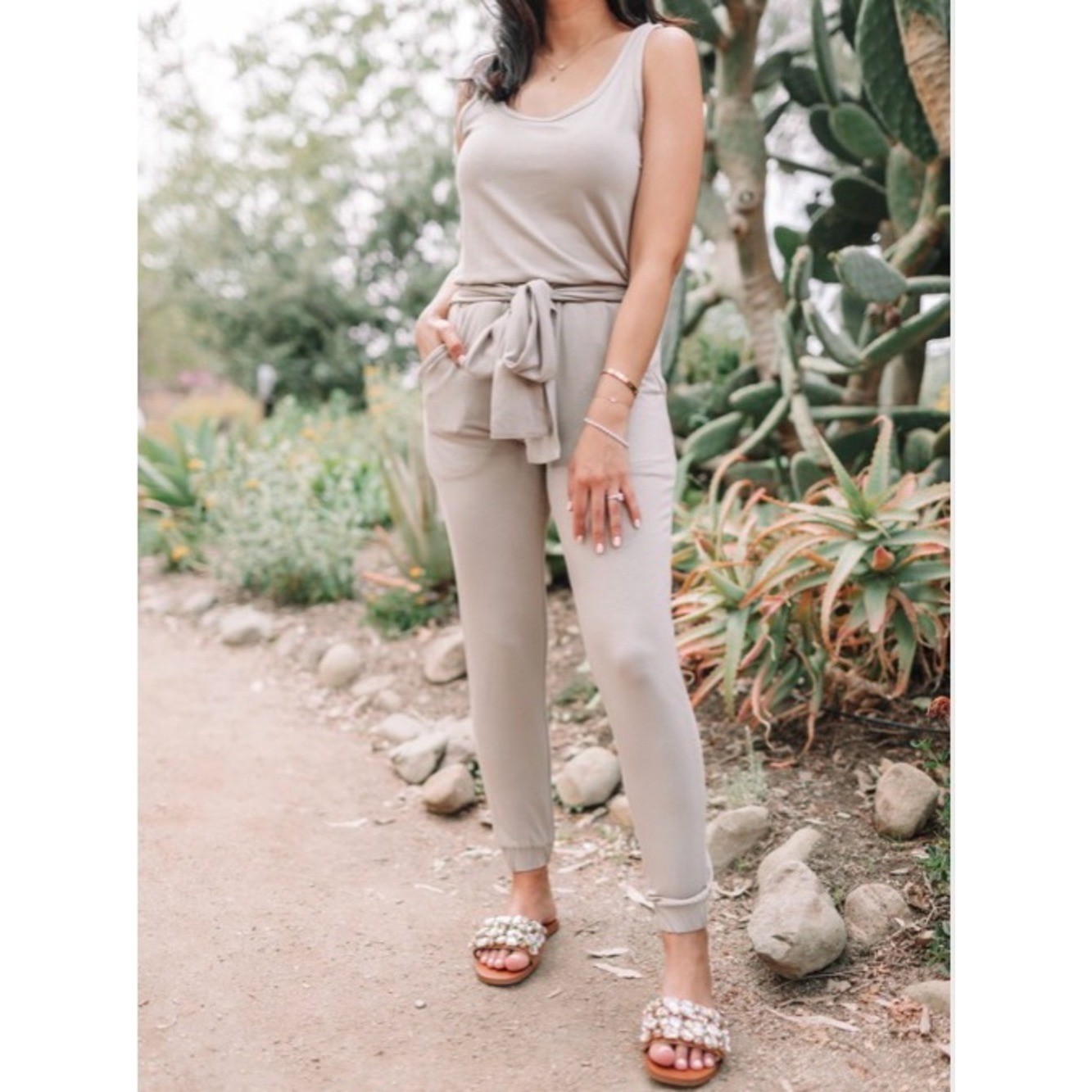 Amaryllis x Hey Nadeem easy Breezy Belted Jumpsuit in Taupe Size XS