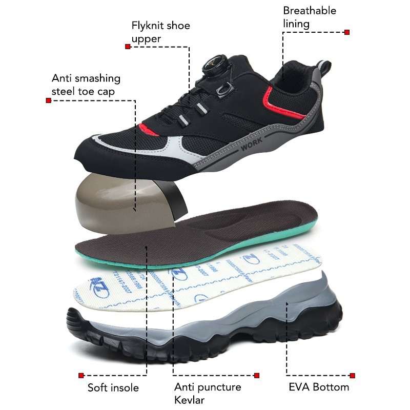New Rotating Button Safety Shoes Men Steel Toe Sneaker Puncture Proof Work Shoes