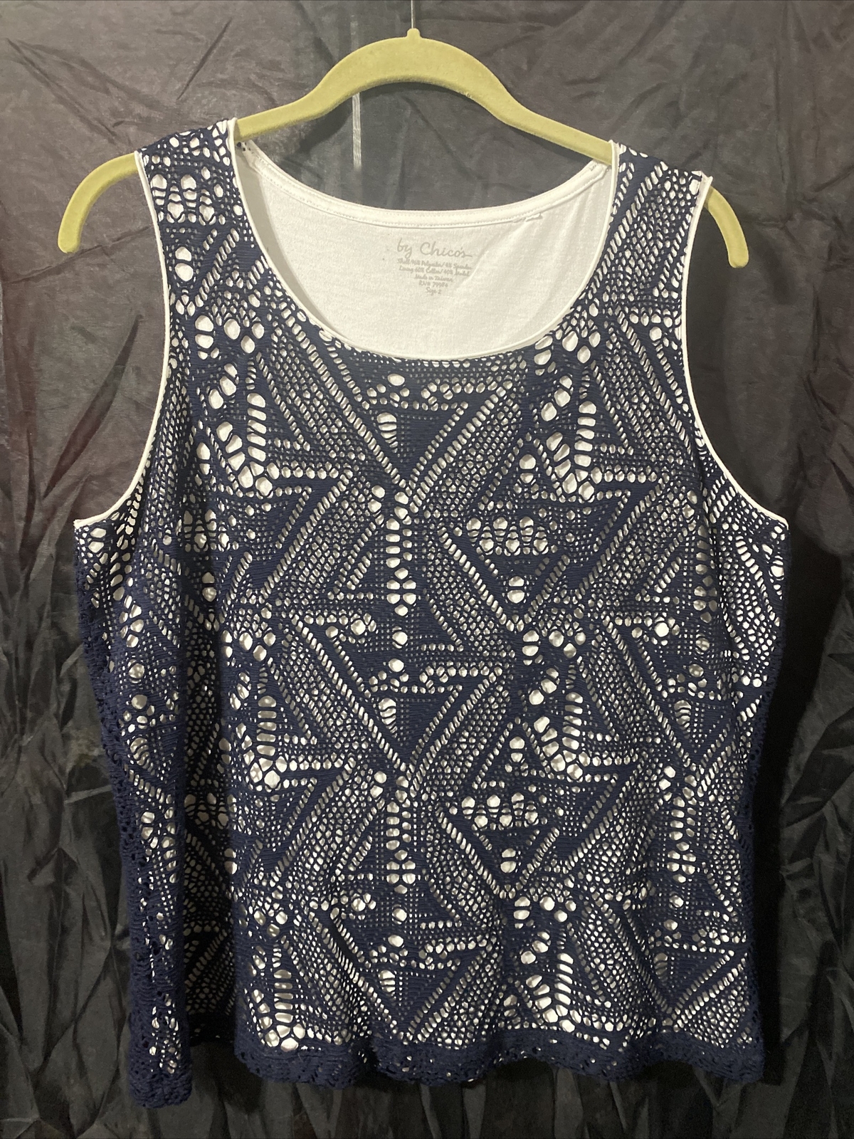 chicos size 2 navy crochet over white sleeveless tank