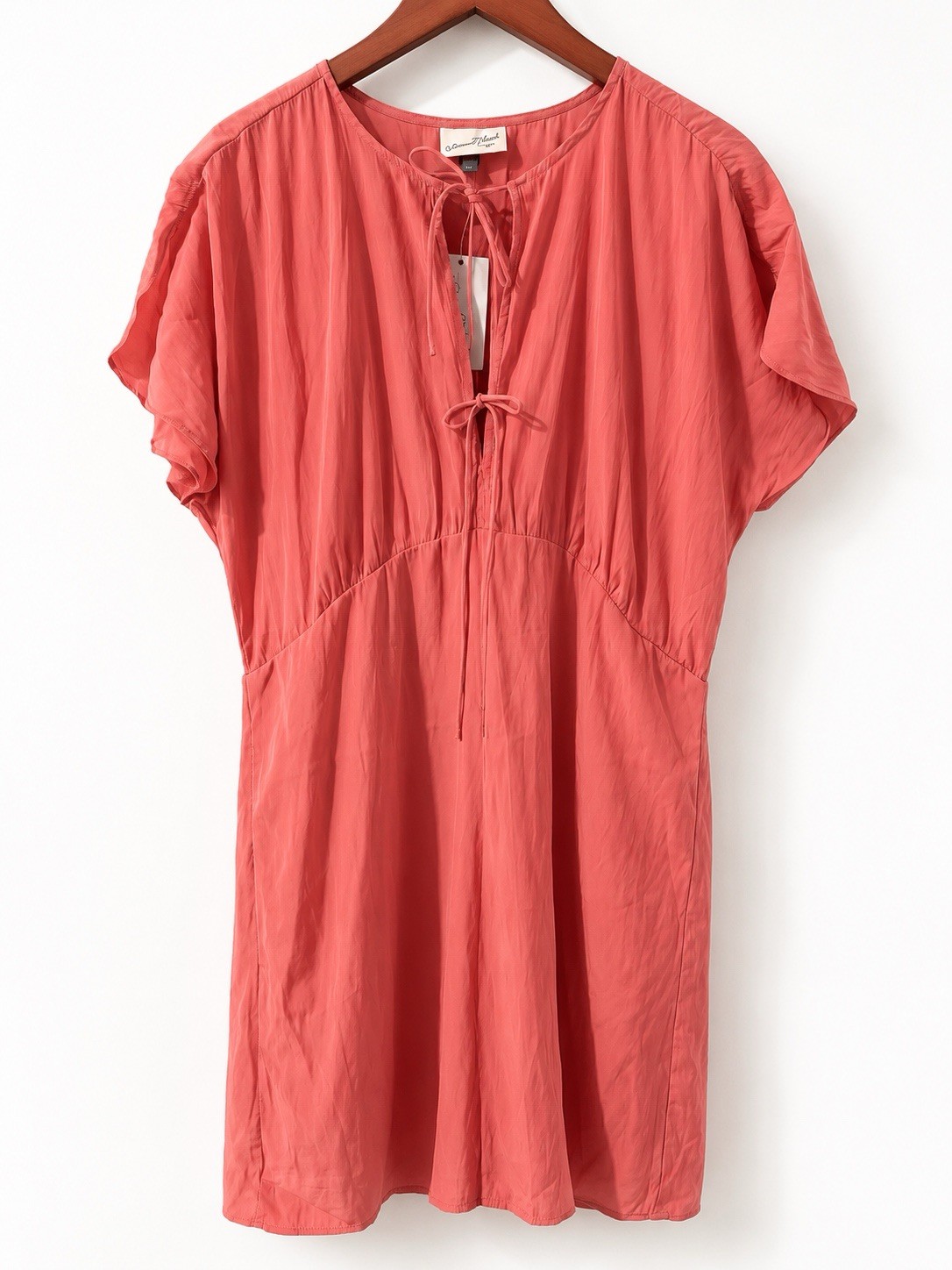 Universal Thread Pink Solid V-Neck Tie Short Sleeve Mini Dress Knee Length XL