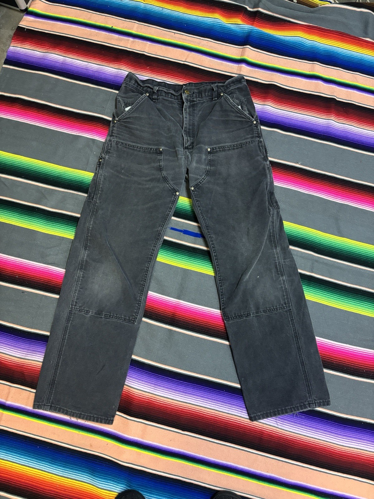 Vintage Carhartt Carpenter Double Front Work Pants Black B01 BLK 34×31 Knee