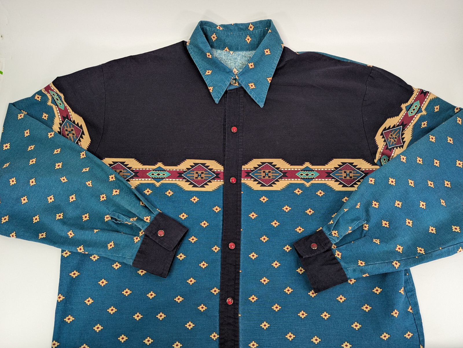 Western Cowboy Aztec Pearl Snap Button Southwestern Shirt Mens Rodeo