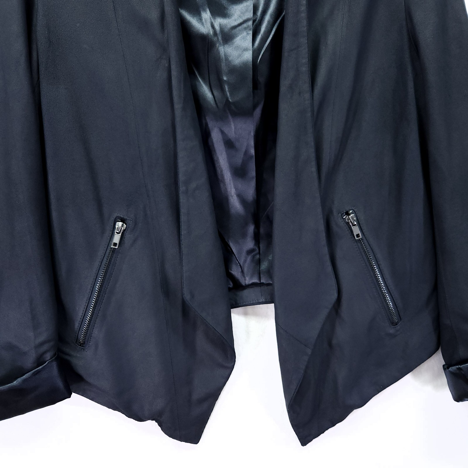 My Tribe Leather Jacket Navy Blue Waterfall Open Front Size Large Made in USA