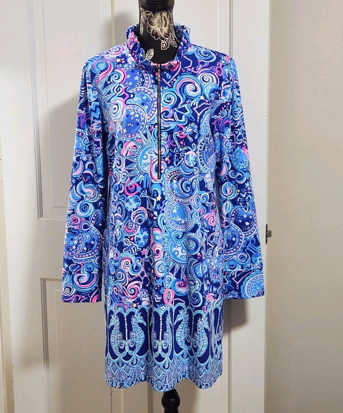 🦄LARGE VERY HTF Lilly Pulitzer🦄 – UPF 50+ Skipper Ruffle Neck Popover Dress