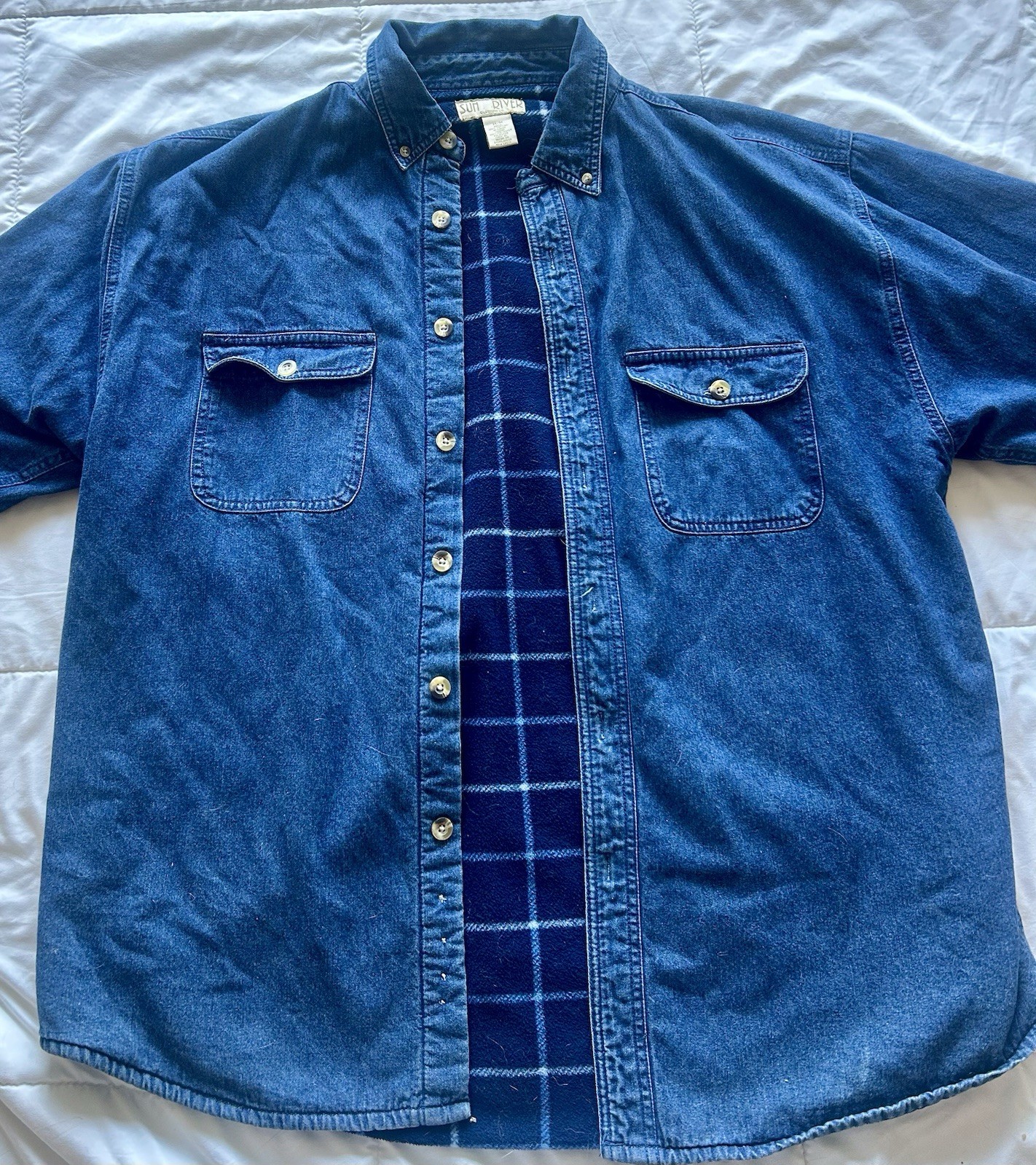 Sun River Men’s M Blue Denim Flannel Lined Button-Down Long Sleeve Shirt