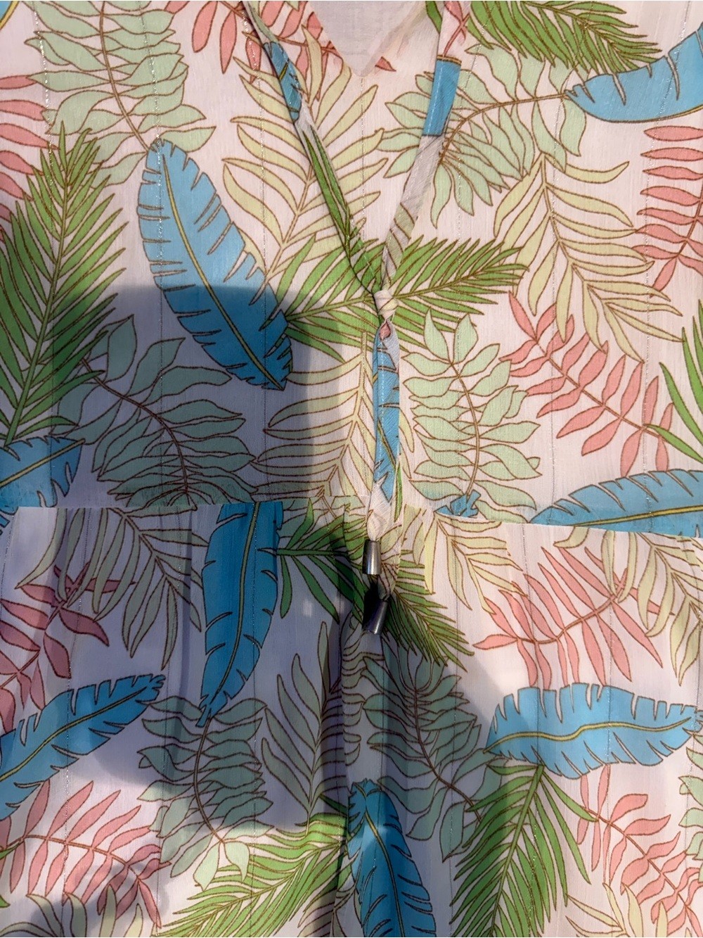ESQUALO White Midi Dress with Blue and Green Leaf Print