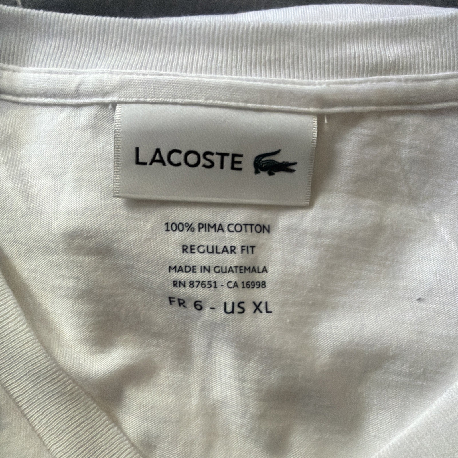 Lacoste Blue V-Neck Logo Solid Cotton Jersey Tee Men’s L Regular Fit