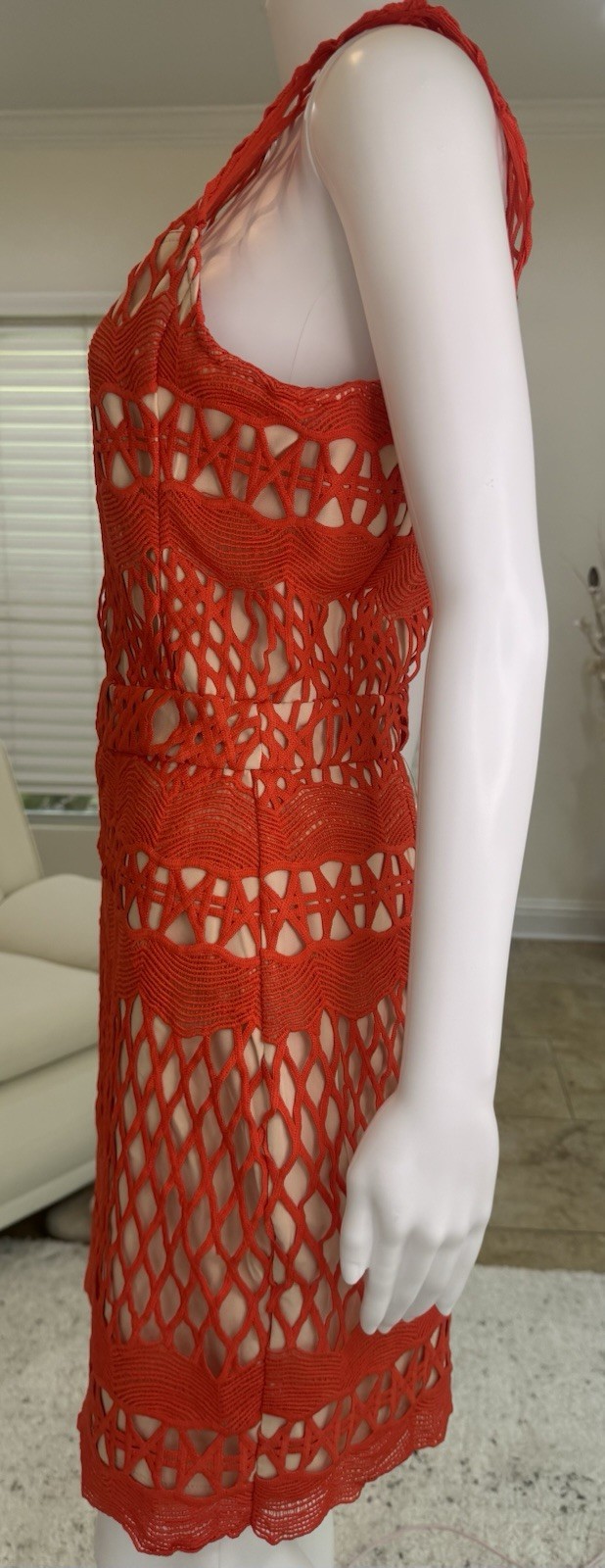 Endless Rose Women’s Guipure Lace Bodycon Dress in Orangish-Red/ Chili Size M