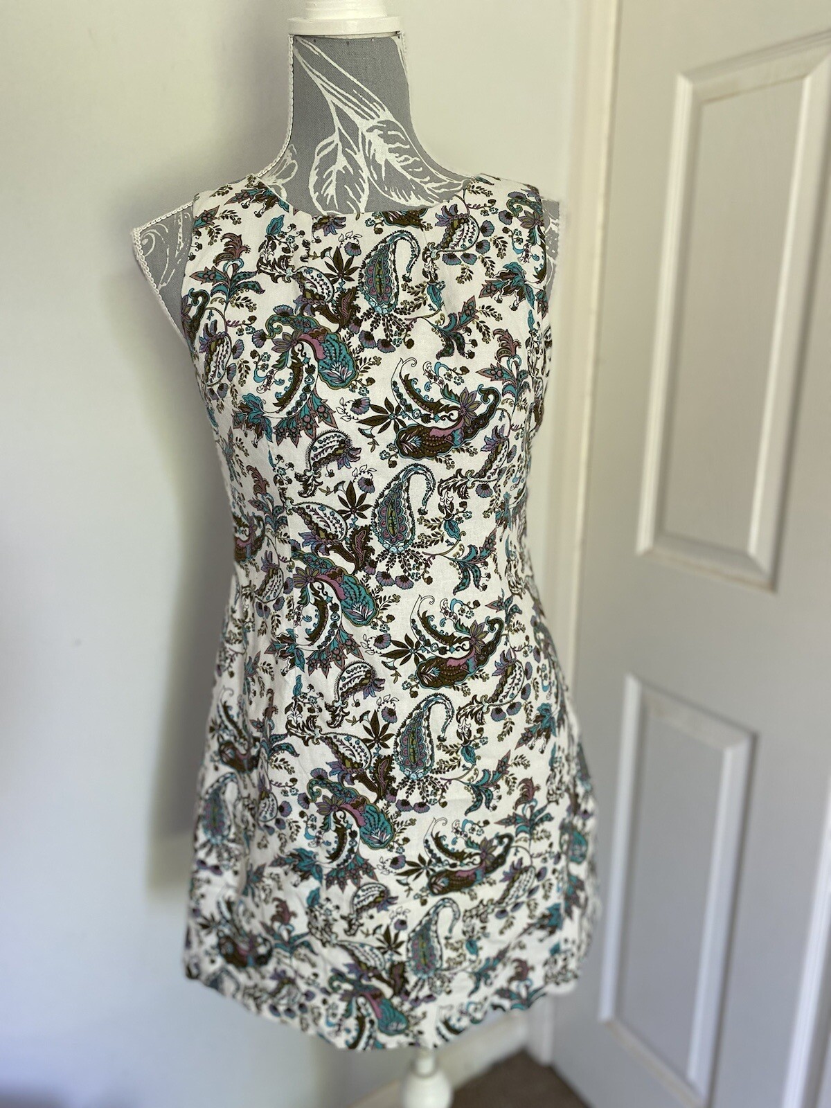 Carnaby streak Linen Paisley lined 60s style dress in size Small A2