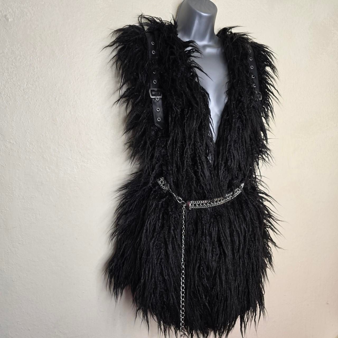 Killstar Black Faux Fur Shag Vest with Chain Belt