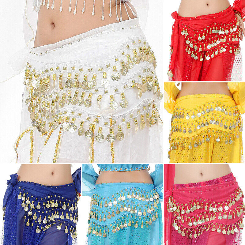 Women’s 3 Rows Belly Dance Waist Chain Belt Hip Wrap Scarf Belly Dancing Costume