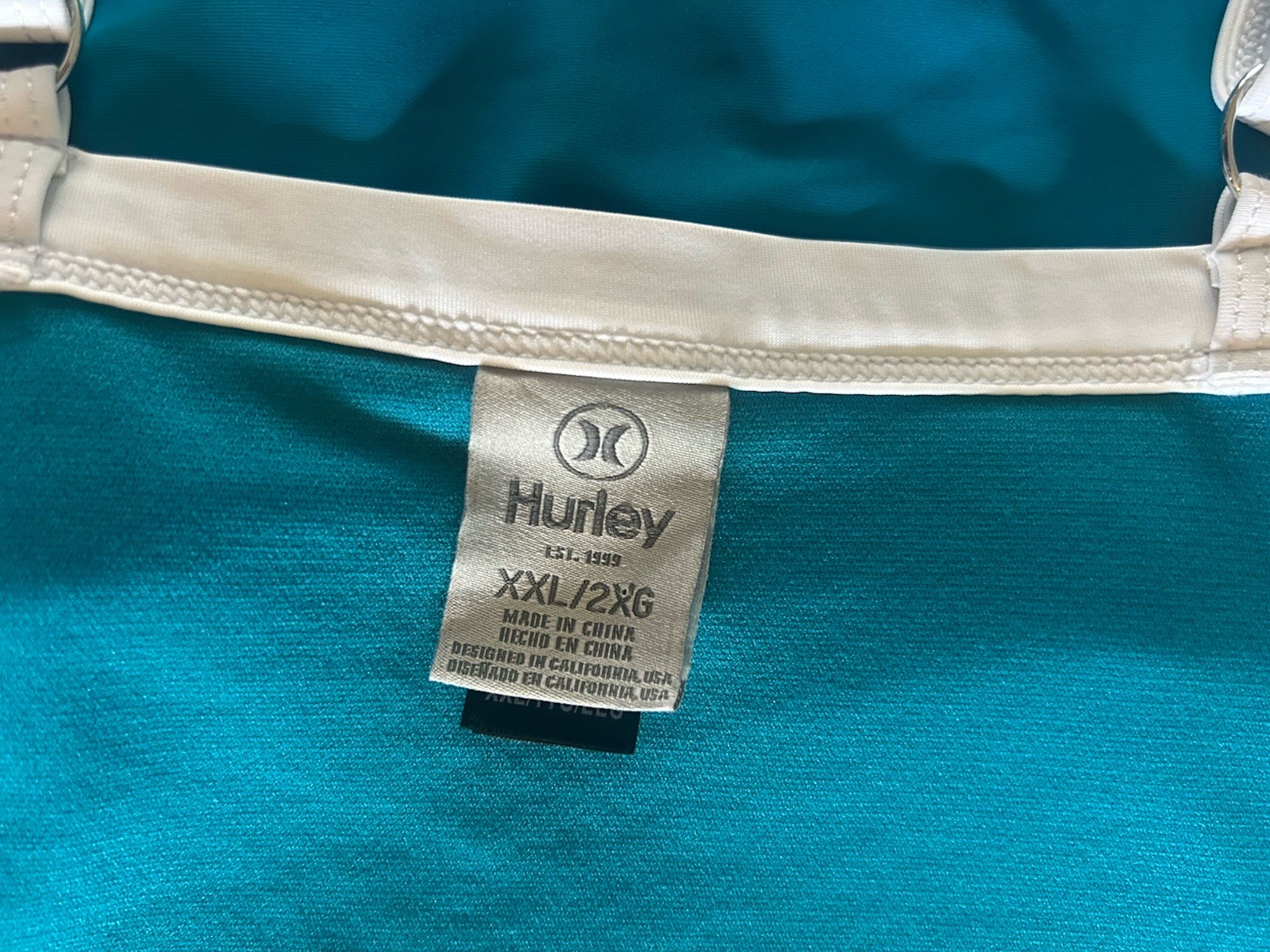 Hurley Womens High Neck One Piece Swimsuit Teal Blue White Trim Size XXL 2XG