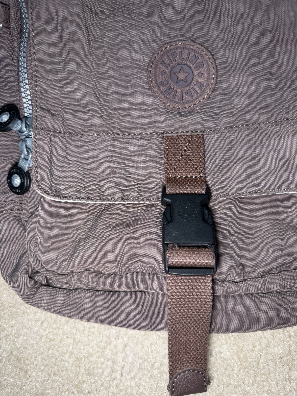 Kipling Chocolate Brown Nylon Lancelot Crossbody Messenger Bag Multi Pocket Flap