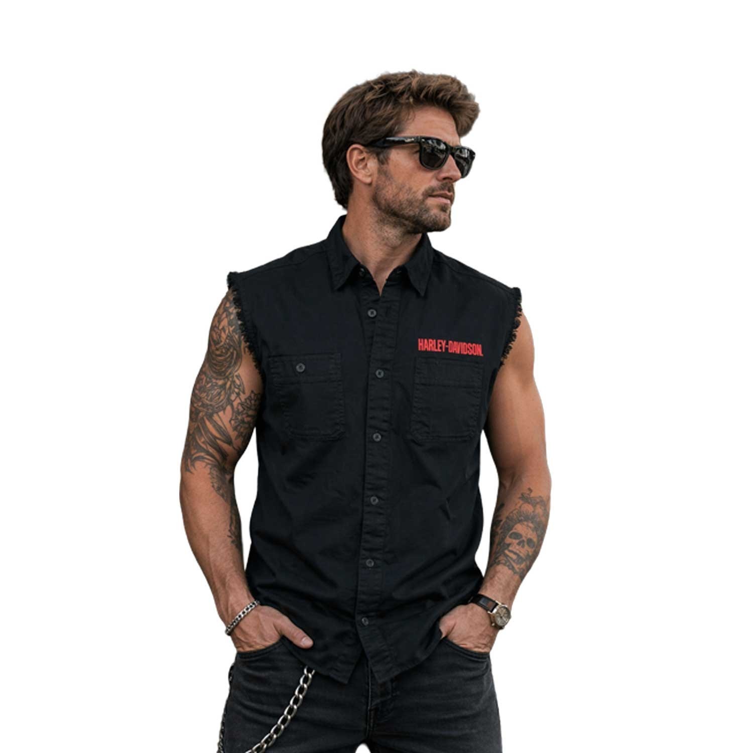 Harley-Davidson Men’s Black Vest Logo Patch Sleeveless Shirt (S67)