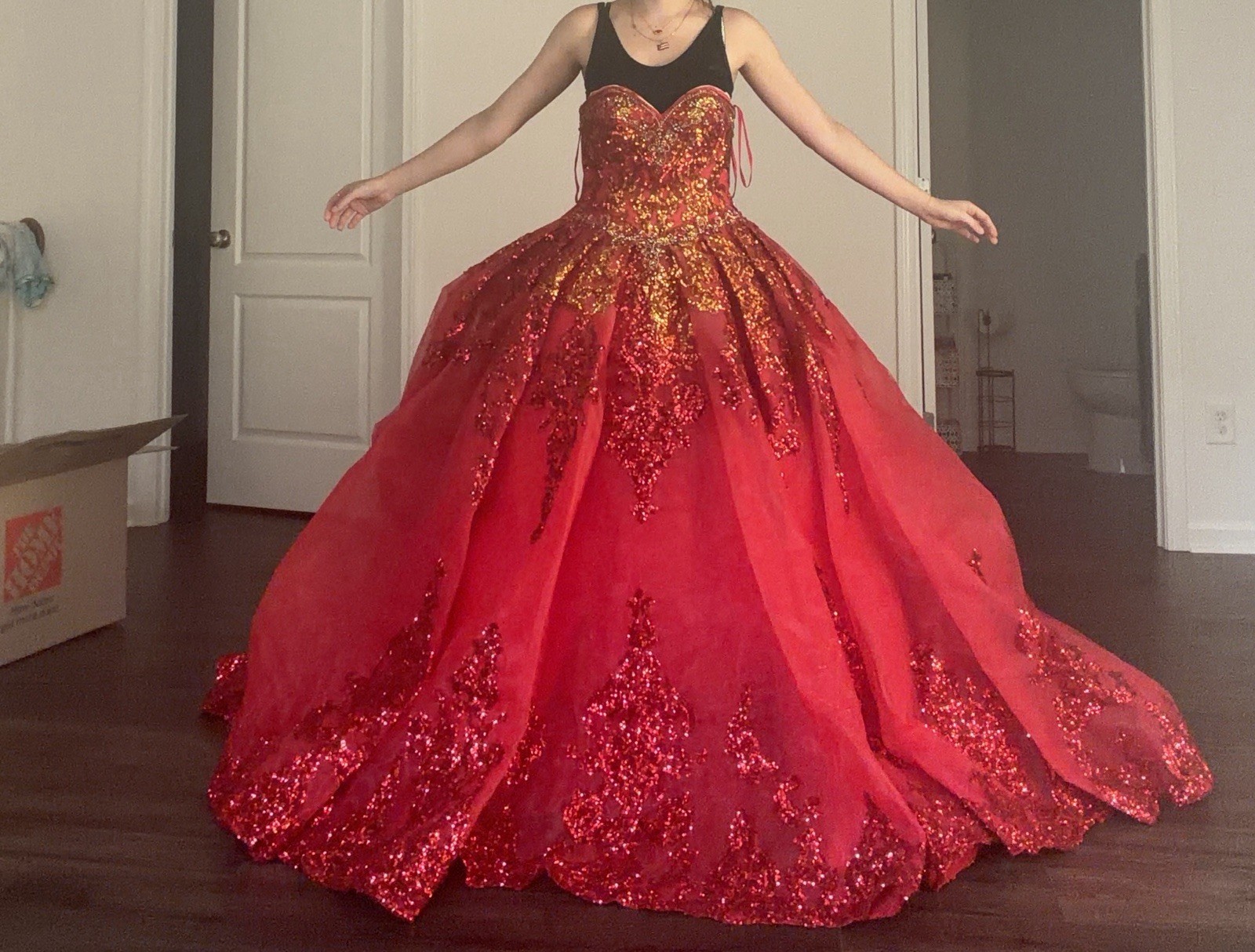 Morilee Red Sequin Beaded Sweetheart Tulle Lace-Up Ballgown Dress 5/6