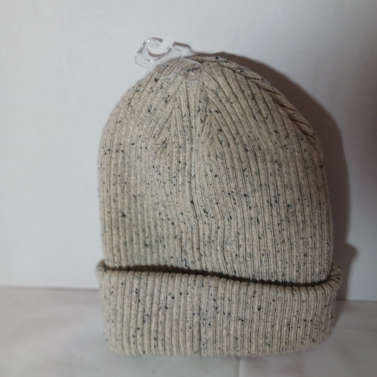 Goodfellow & Co Beige Solid Ribbed Knit Cuffed Beanie Hat, One Size