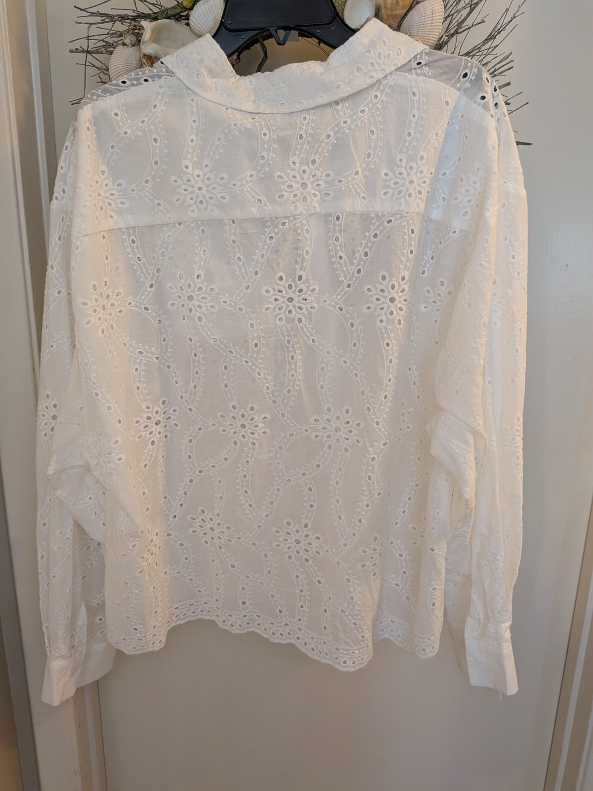 Liv Los Angeles 2X Collared Buttons Embroidered See Through Lace White Shirt NEW